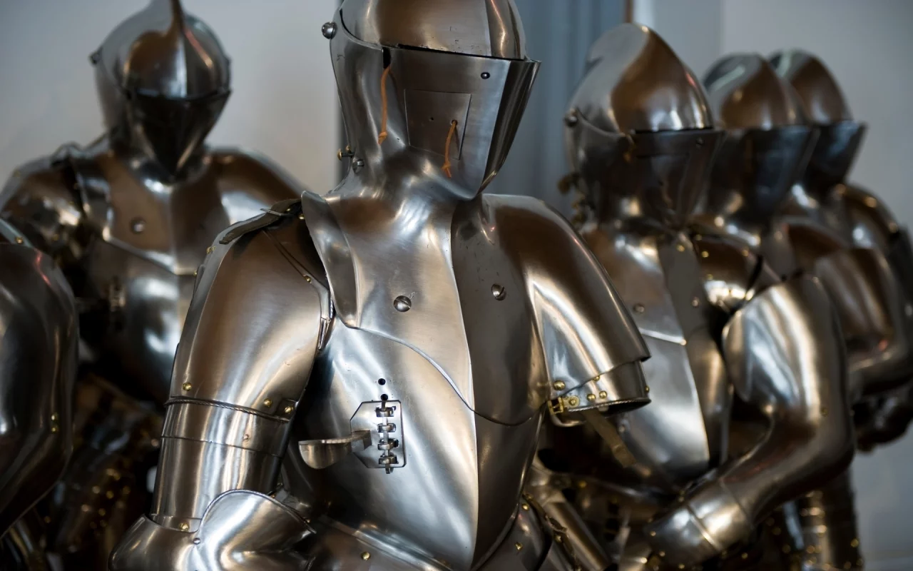 full armor of battle, helmet, metal