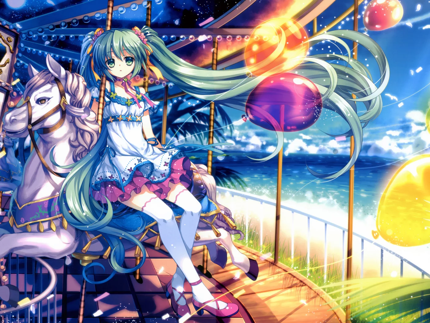 hatsune miku, девушка, vocaloid, capura lin, вокалоид, аттракцион, арт