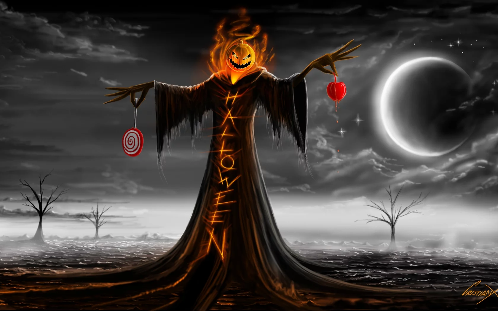 тыква, луна, надпись, хэллоуин, ночь, праздник, halloween