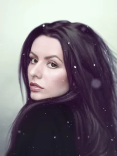 снег, снежинки, девушка, арт
