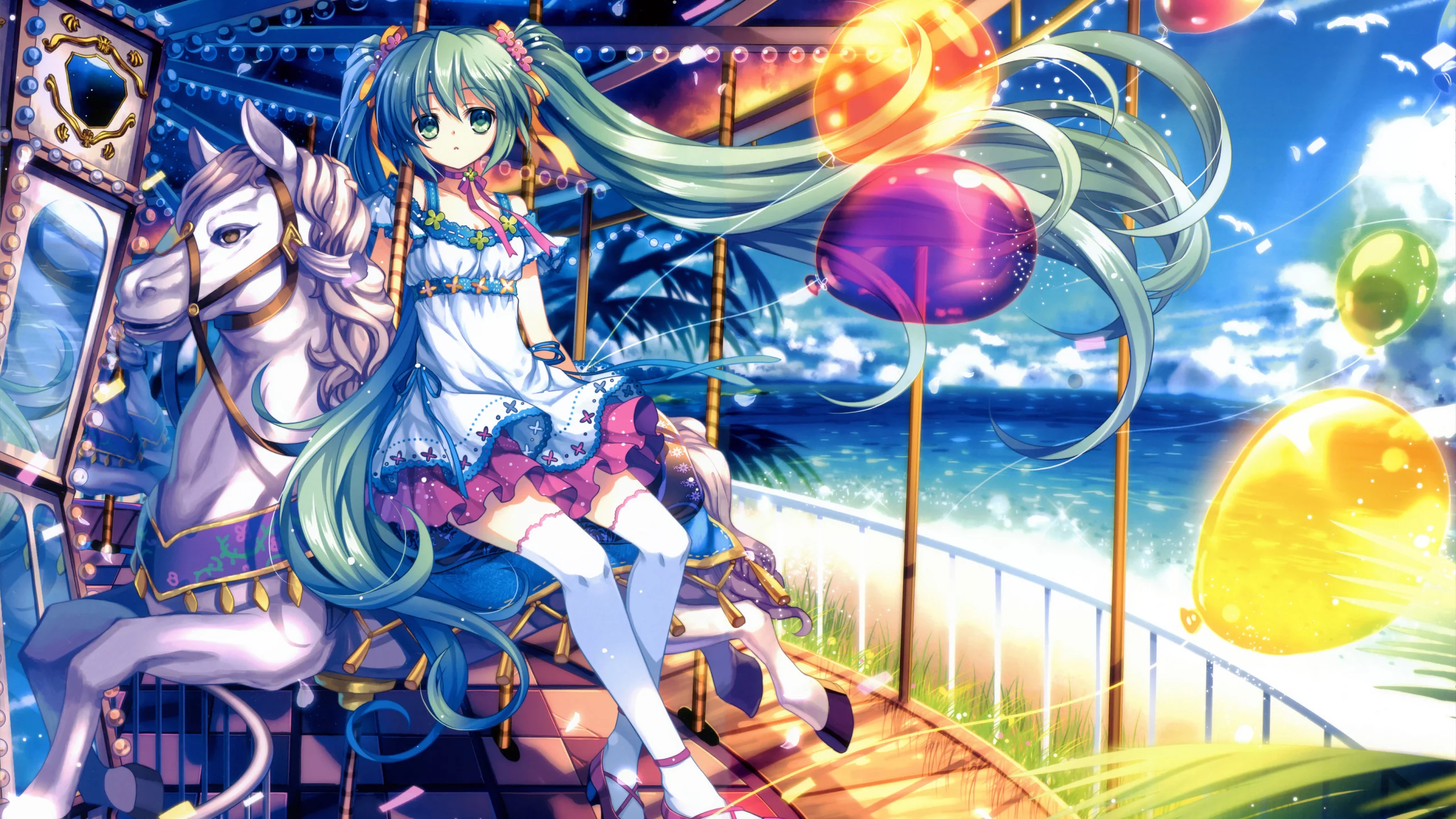 hatsune miku, девушка, vocaloid, capura lin, вокалоид, аттракцион, арт