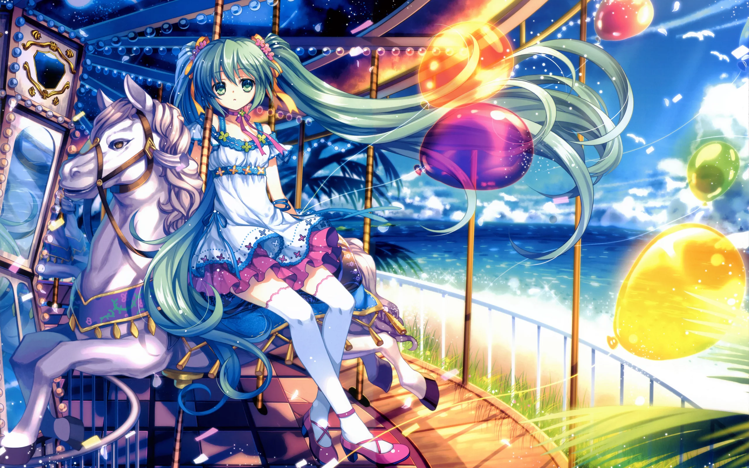 hatsune miku, девушка, vocaloid, capura lin, вокалоид, аттракцион, арт