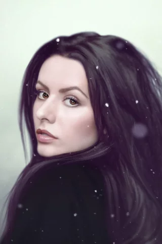 снег, снежинки, девушка, арт