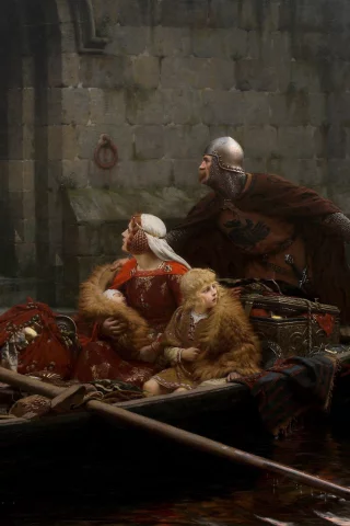 romanticism, edmund blair leighton, in time of peril, middle ages, pre-raphaelite, english painter