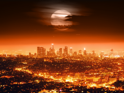 full moon , cityscapes, night, usa, skyline , los angeles, полная луна, lights, city