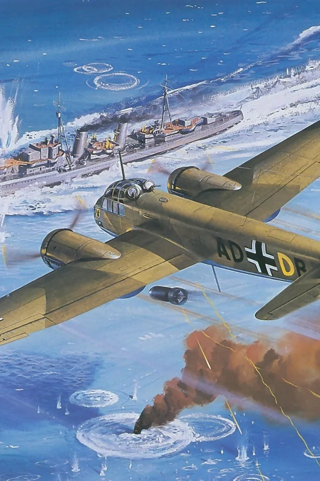 немецкий, самолёт, война, юнкерс, небо, арт, ю-88