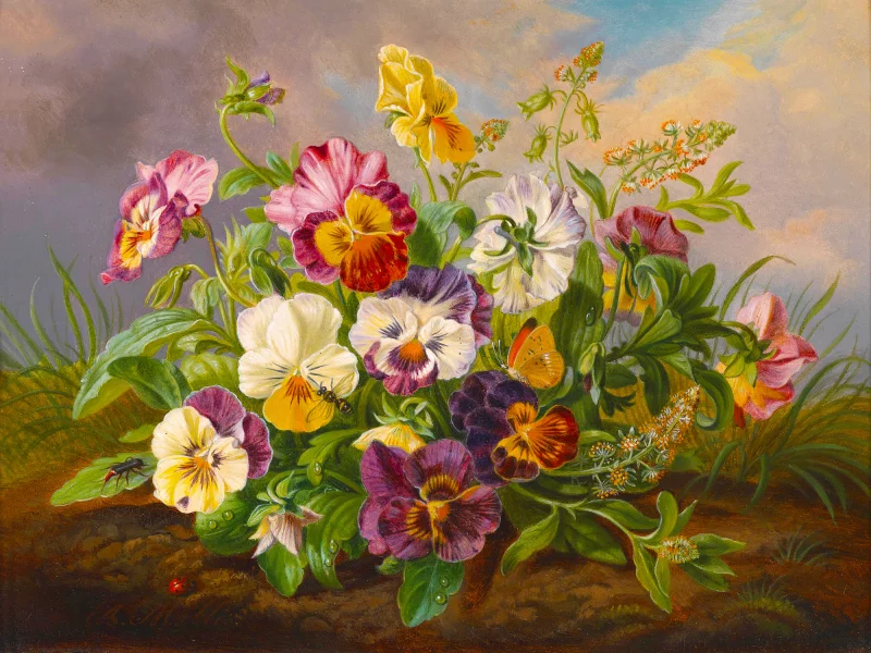 пчелка, картина, живопись, цветы, бабочка