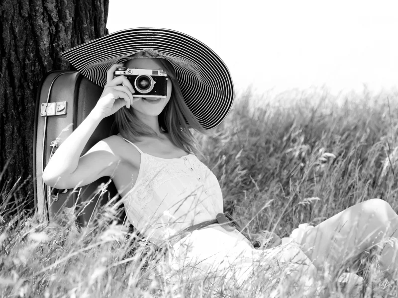 фотоаппарат, девушка, улыбка, камера, настроения