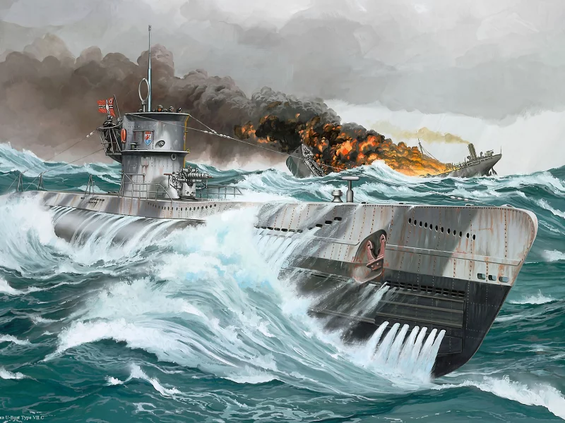 u-boat type vii c, подводная лодка, война, рисунок