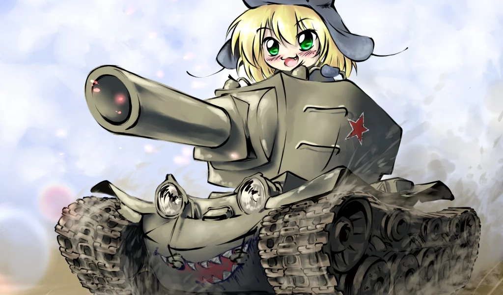 арт, chibi, девушка, kv-2, танк