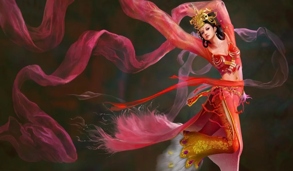 танец, девушка, diao chanii, ветер, фентези