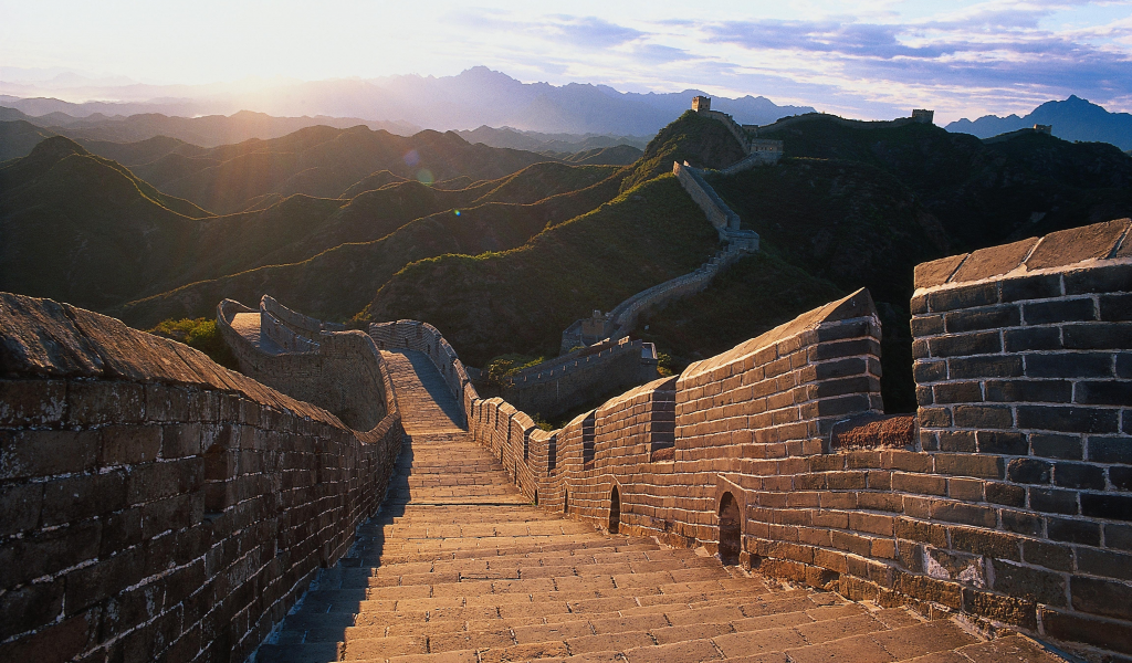 горы, китай, памятник, великая китайская стена, пейзаж