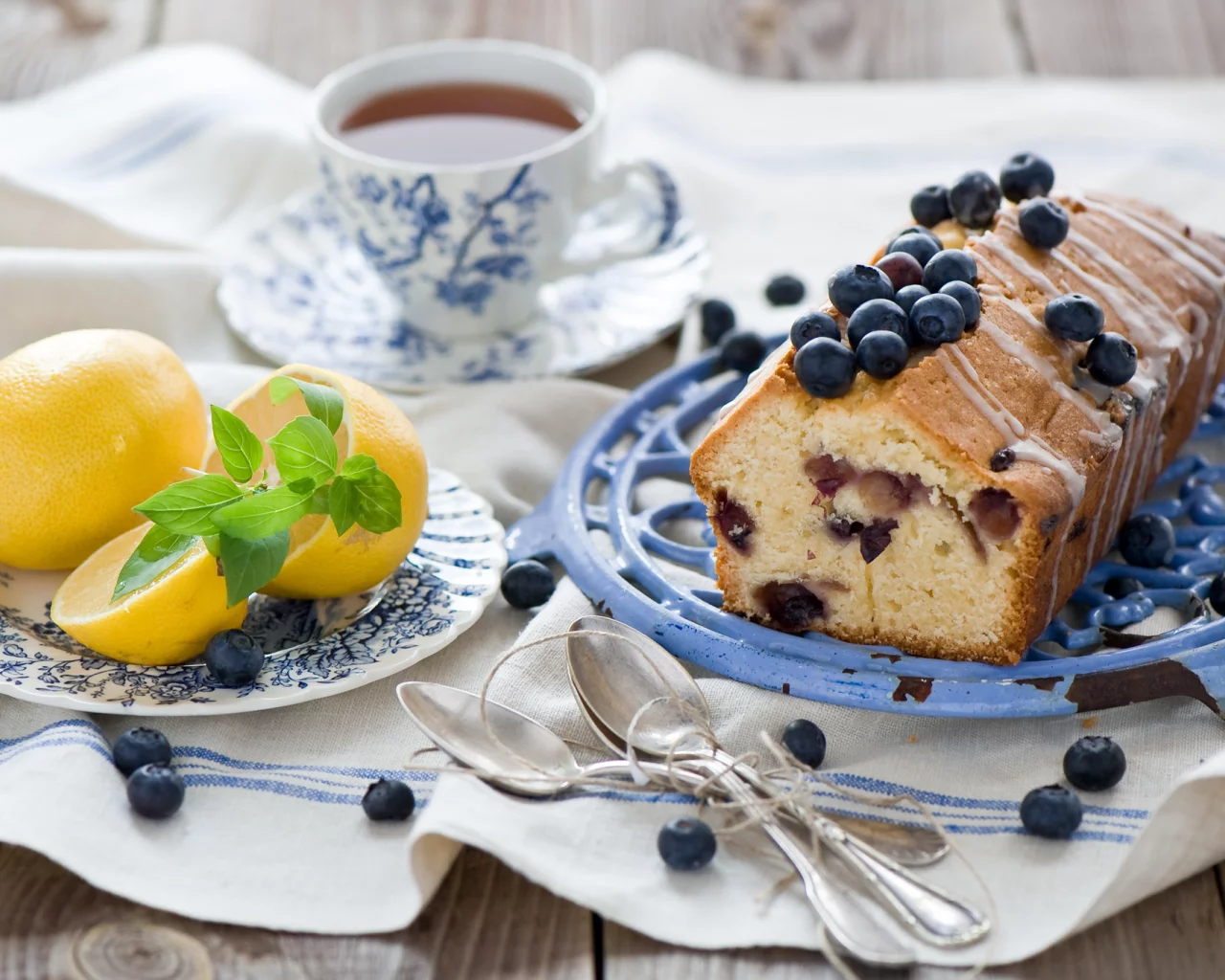 фрукты, кекс, выпечка, черника, лимон, ягоды, цитрусы
