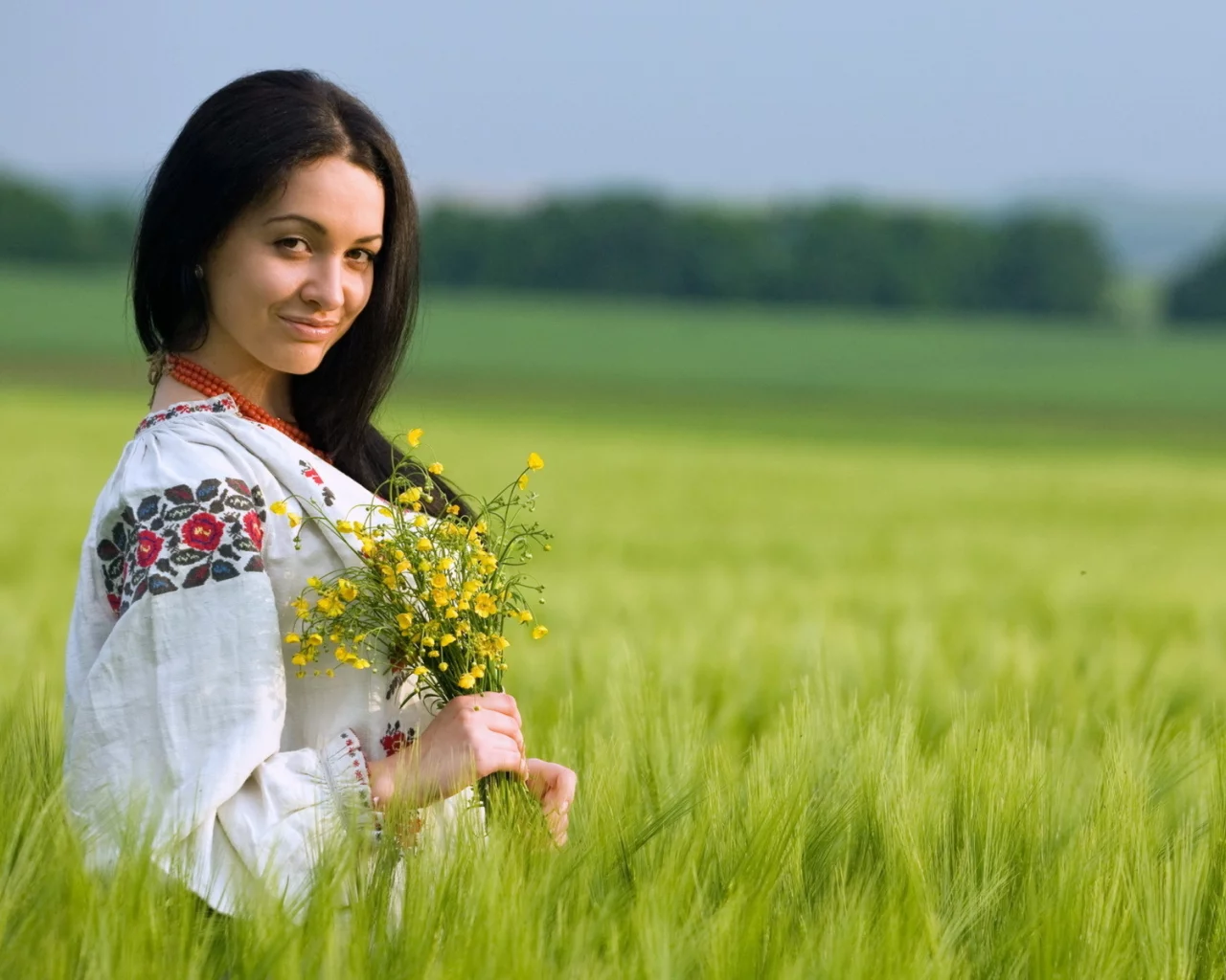 поле, лето, цветы, девушка