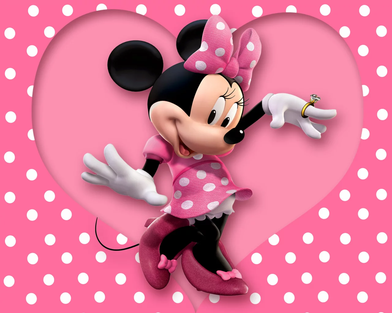 disney, mouse, cartoon, heart, minnie, polka dots, pink