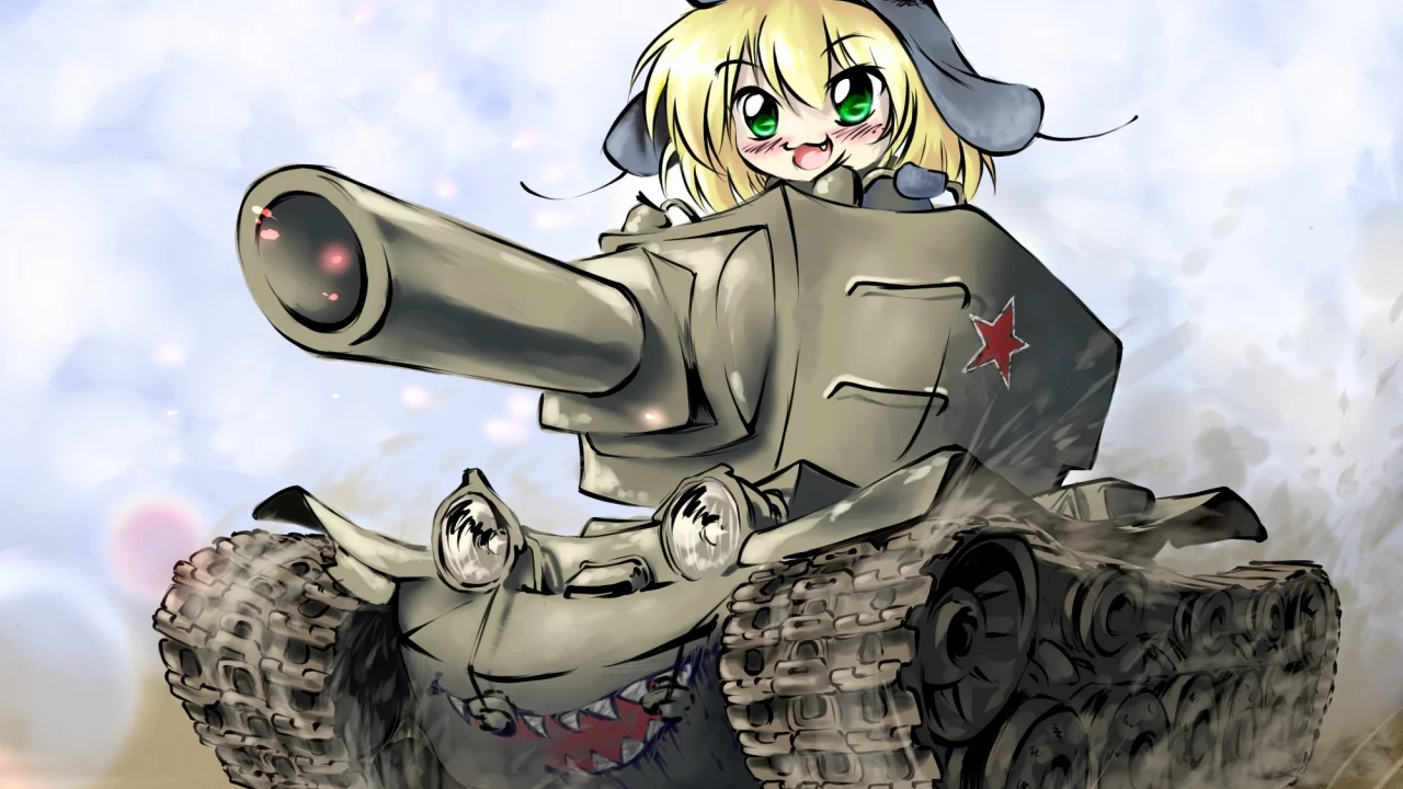 арт, chibi, девушка, kv-2, танк