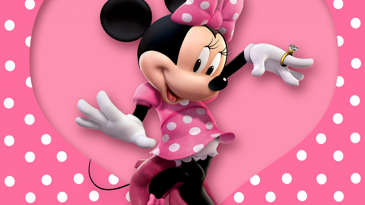 disney, mouse, cartoon, heart, minnie, polka dots, pink