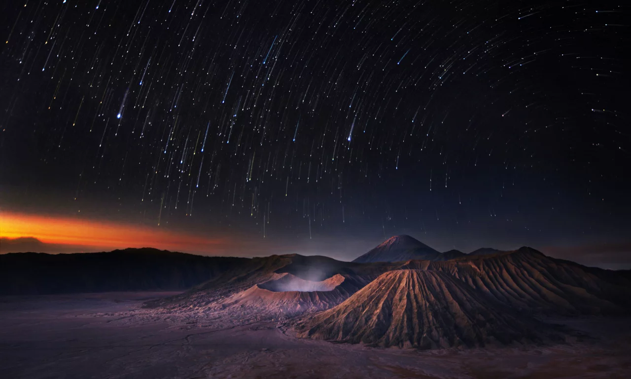 mountains, stars, sky, звездопад, shooting stars, night, space, звезды, universe