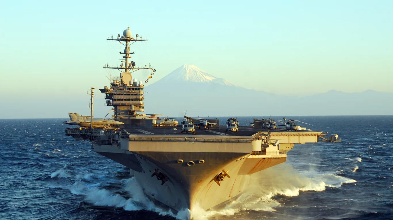 море, uss, (cvn-73), волны, типа _нимиц_, авианосец, george washington