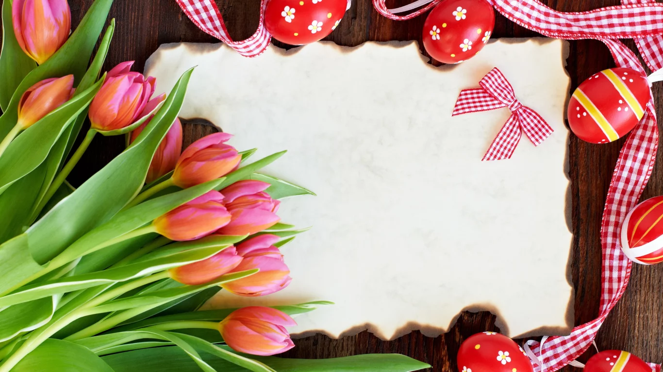 тюльпаны, пасха, flowers, card, easter, tulips, eggs, red