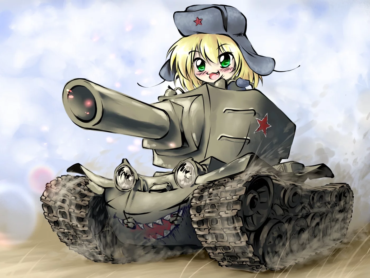 арт, chibi, девушка, kv-2, танк