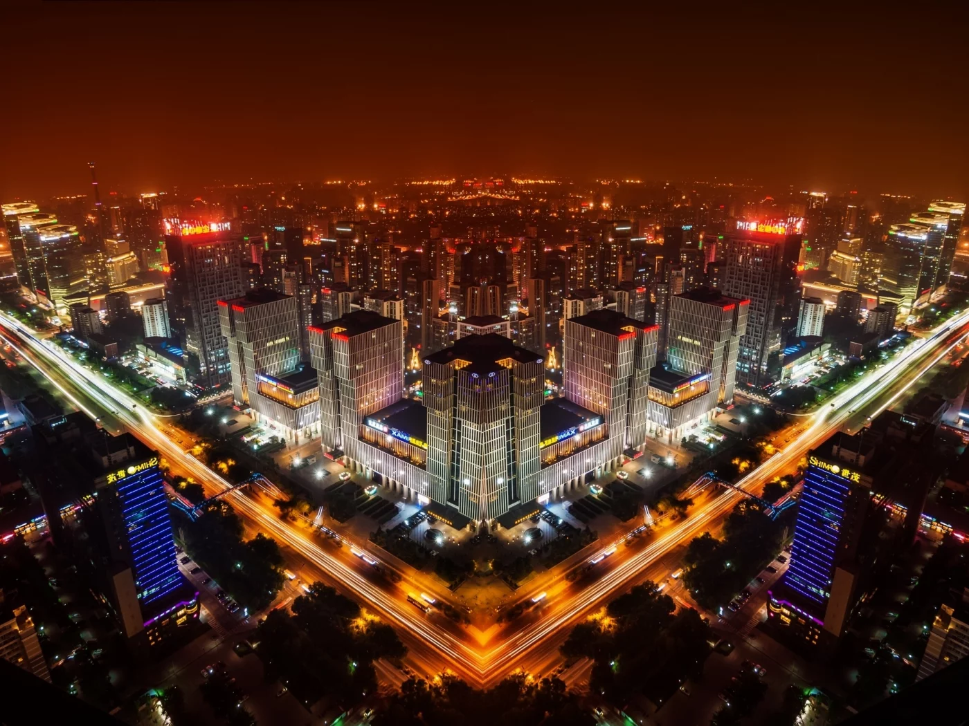 ночной город, панорама, beijing, пекин, китай, china
