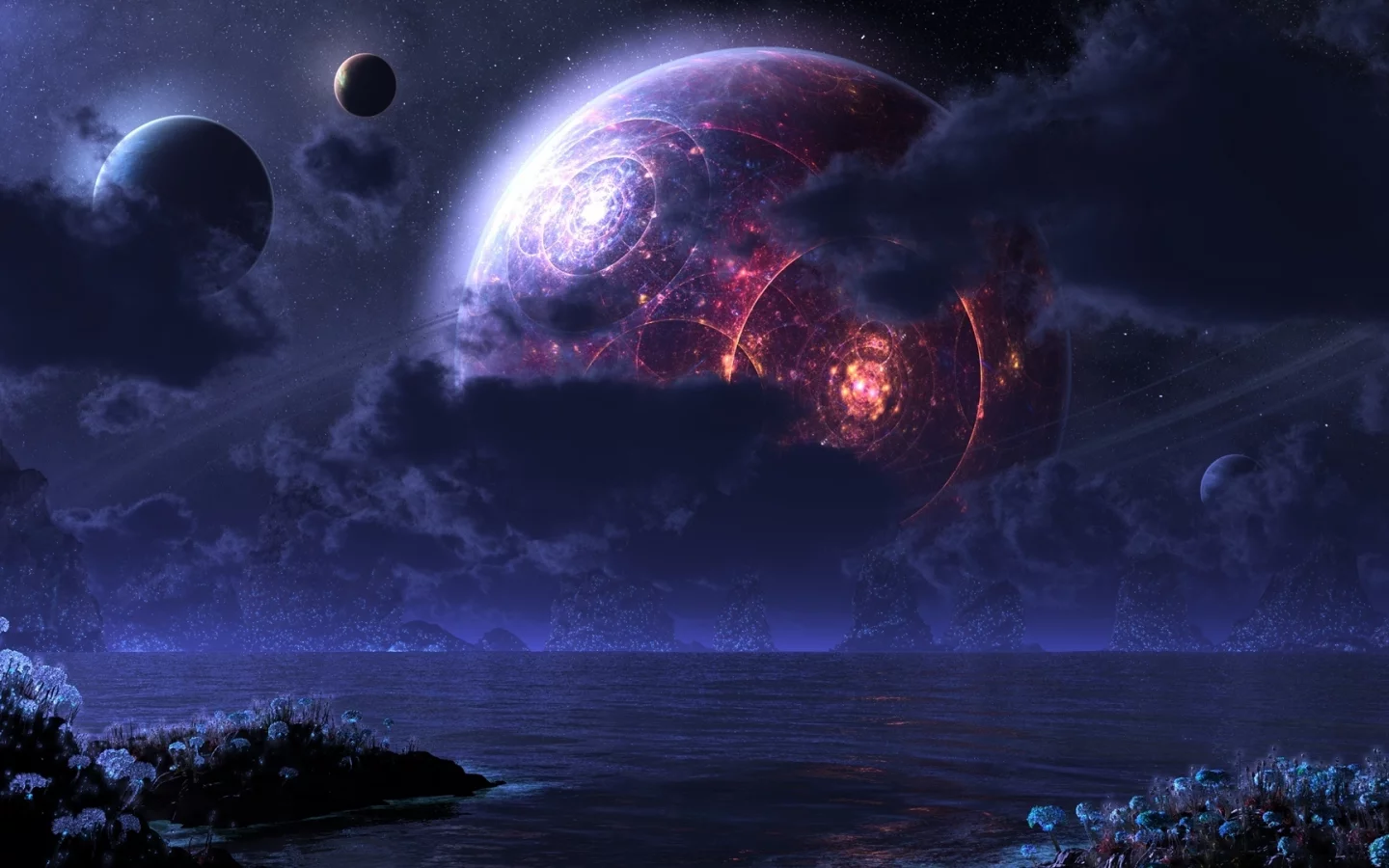 flowers, fantasy, planets, sci fi, landscape