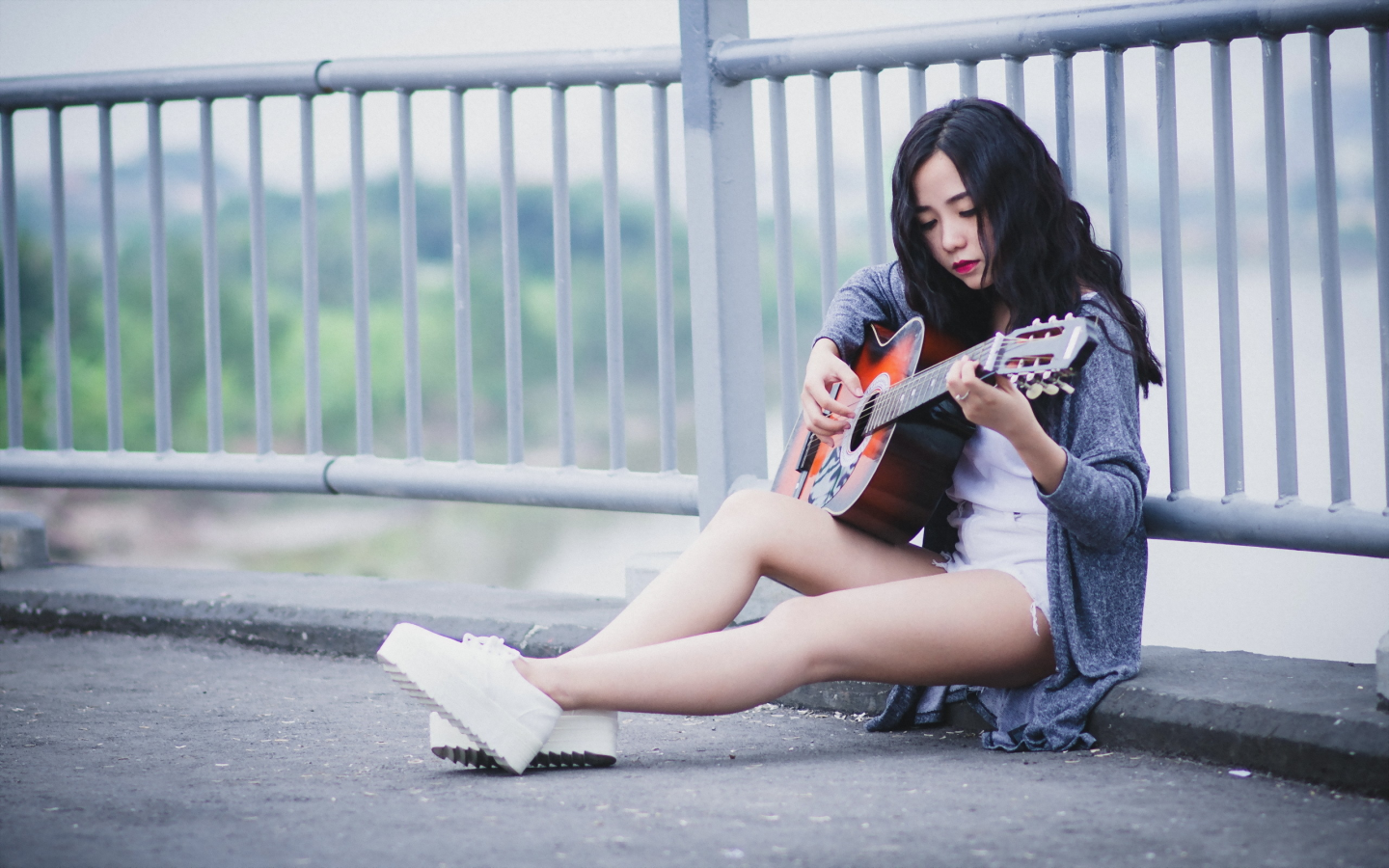 гитара, девушка, музыка