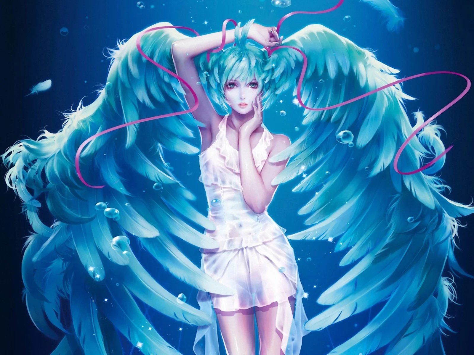 арт, hatsune miku, крылья, вокалоид, vocaloid, sae, девушка, revirth