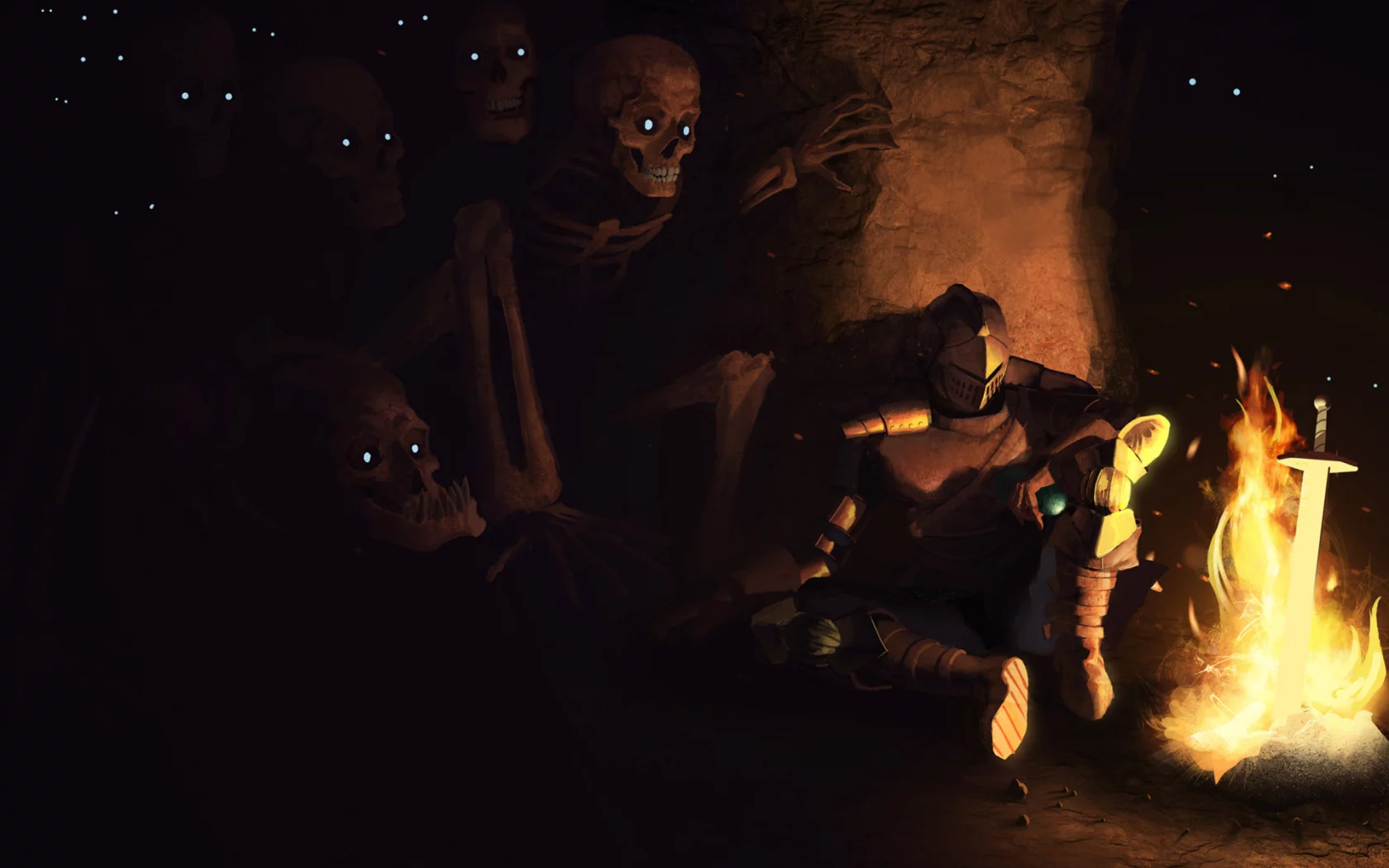 доспех, воин, меч, скелеты, нежить, dark souls, тьма, арт
