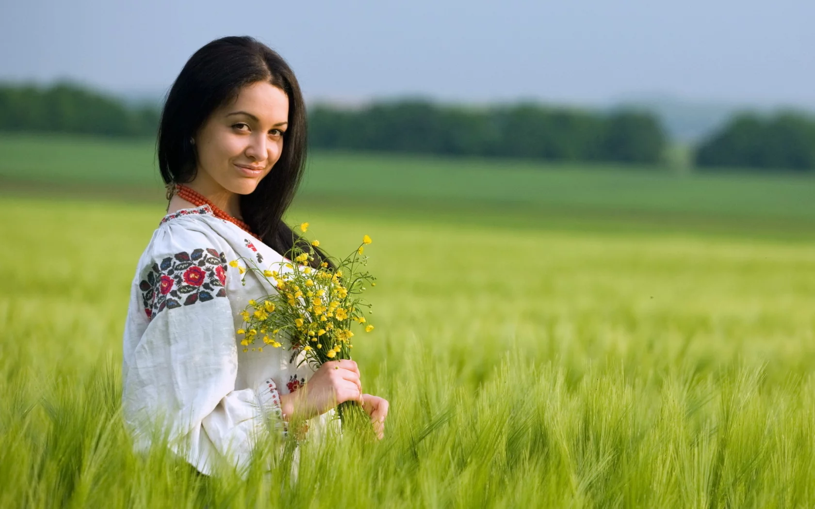 поле, лето, цветы, девушка