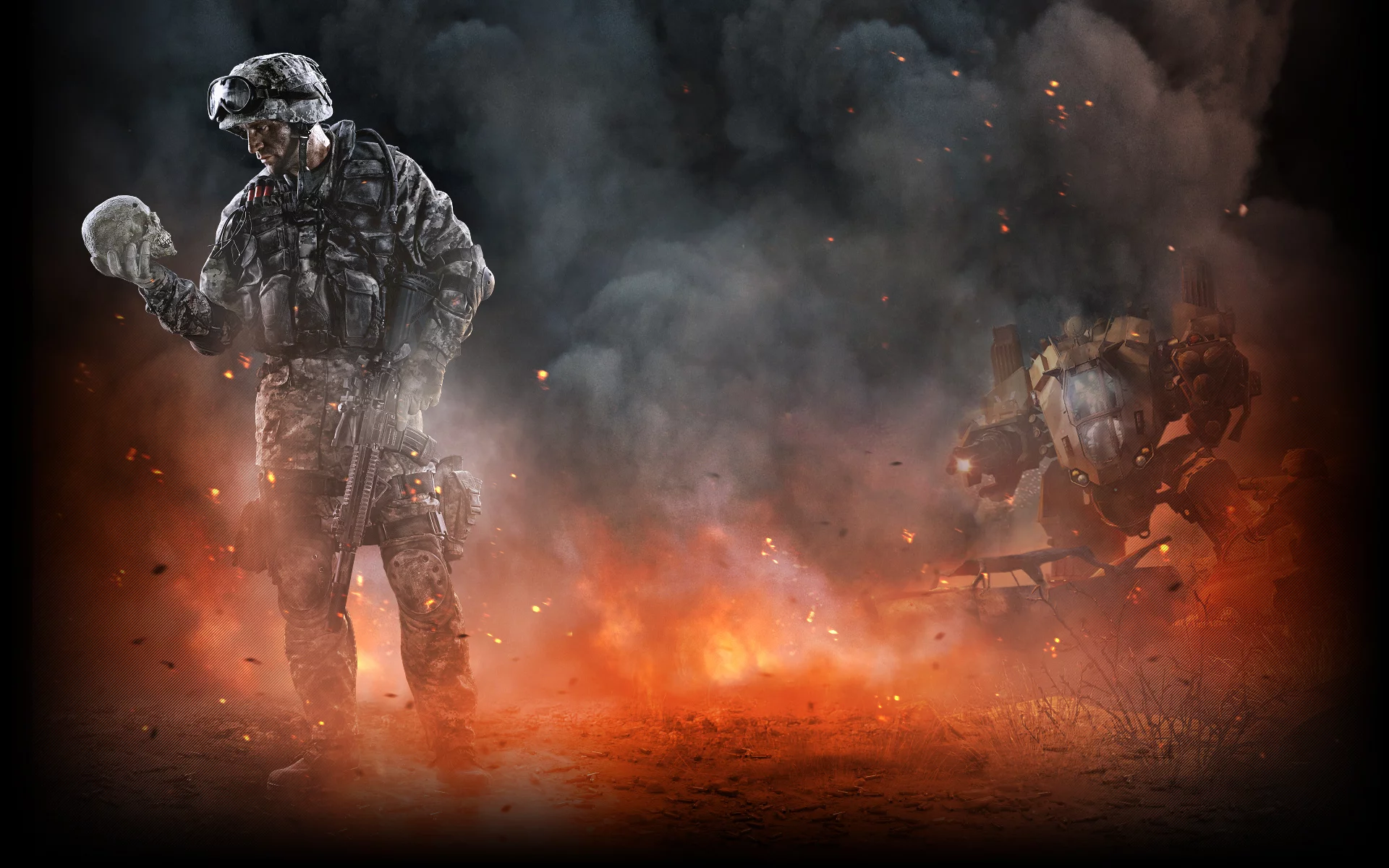 дым, череп, гром, warface, пепел, солдат, оружие