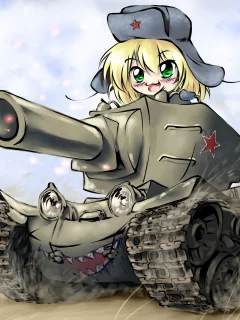 арт, chibi, девушка, kv-2, танк