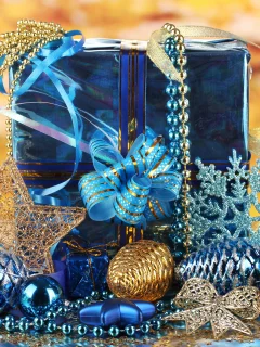 christmas, new year, подарок, коробка, синий, новый год, 2014, бусы