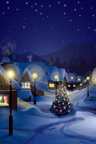 houses, merry christmas, city, lights, light columns, , , new year, ornaments, christmas tree, town