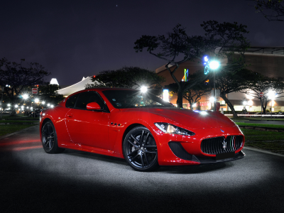 mc stradale, night, street, light, maserati, front, granturismo, red