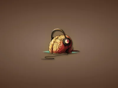 brain, минимализм, наушники, слизь, мозг, музыка, шнур