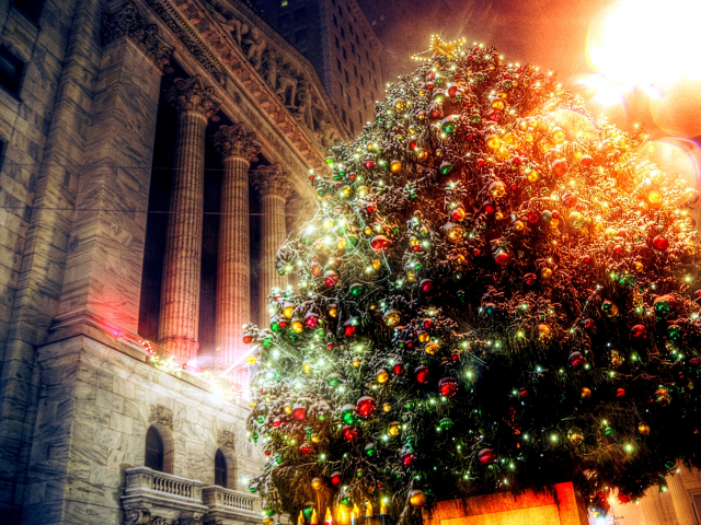 огни, праздник, здание, новый год, елка, рождество