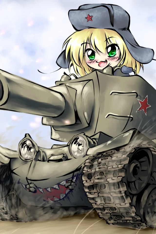 арт, chibi, девушка, kv-2, танк