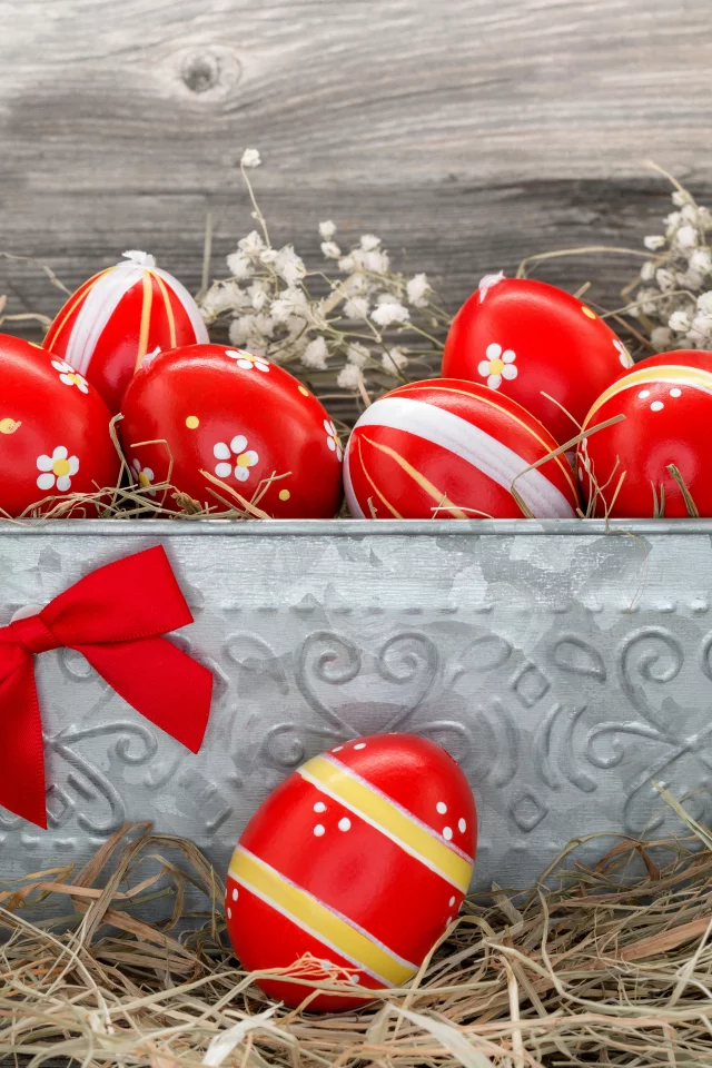 flowers, red, eggs, easter, яйца, пасха