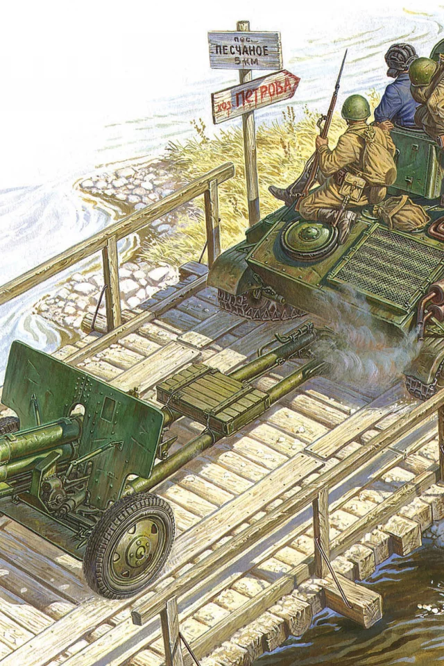 танк, арт, солдаты, soviet t-70m &amp;amp; zis-3 w-crew, советский