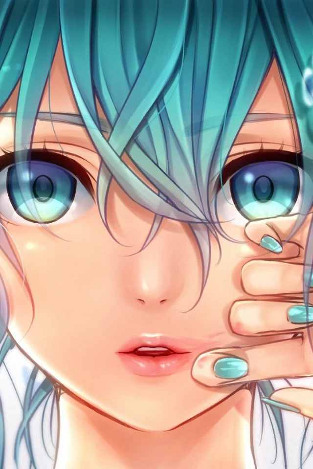 hatsune miku, masami chie, лицо, рука, арт, vocaloid, пузыри, девушка