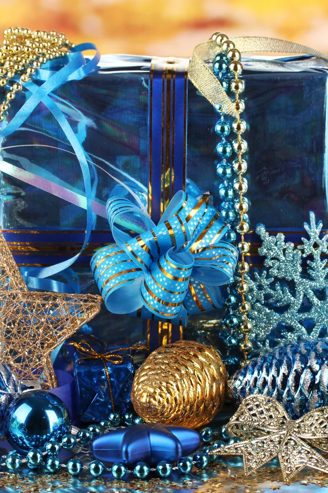 christmas, new year, подарок, коробка, синий, новый год, 2014, бусы