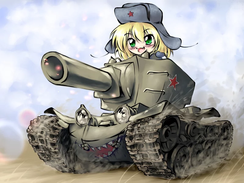 арт, chibi, девушка, kv-2, танк