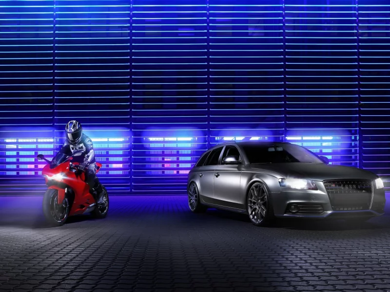 red, front, avant, panigale, audi, a4, спортивный мотоцикл, ducati, silvery