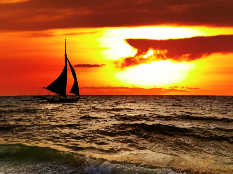 scenery sunset , sea, sailboat, sky, boracay, beautiful , nature, clouds, tropical , landscape