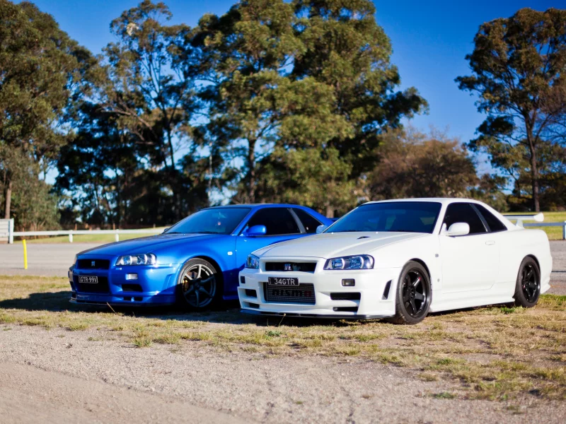 скайлайн, gt-r, синий, nissan skyline, r34, белый, тюнинг, ниссан