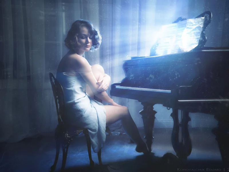 glow, konovalchuk eduard, notes, girl, music, коновальчук эдуард, piano