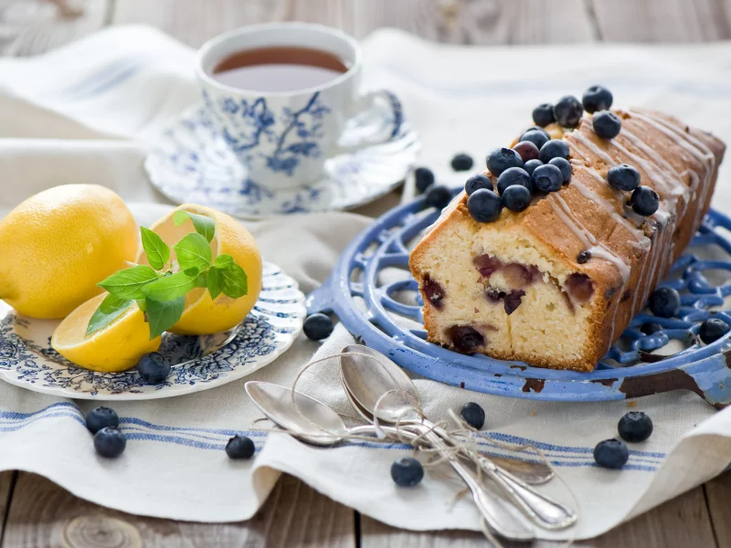 фрукты, кекс, выпечка, черника, лимон, ягоды, цитрусы
