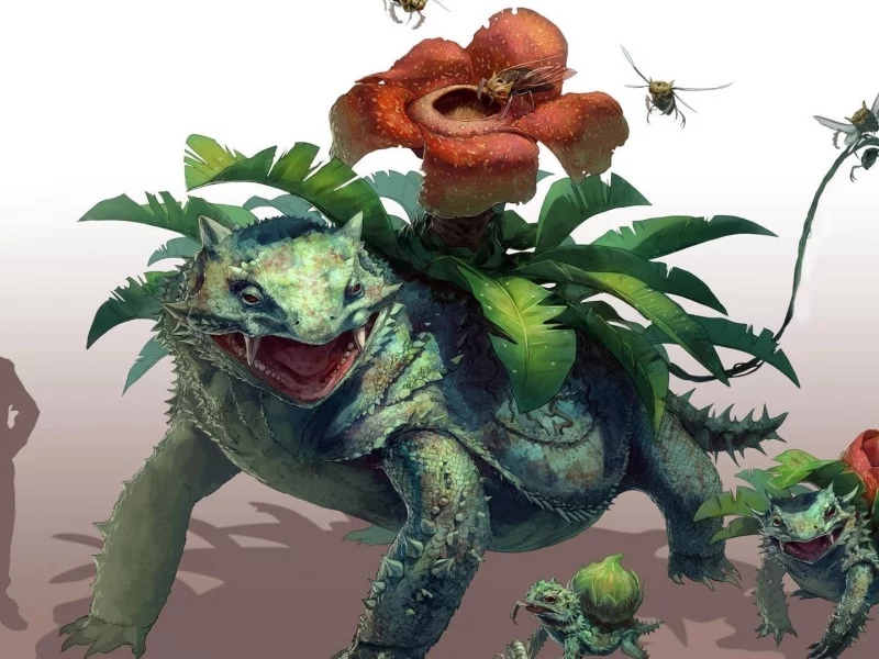 бульбазавр арт, ivysaur, venusaur, bulbasaur, fantasy art